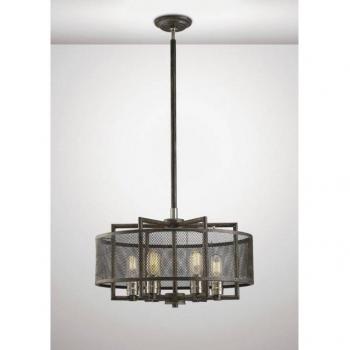 Lámpara de suspensión Parker 6 Bulbs E27 Weatherouge, zinc degradado, níquel cepillado