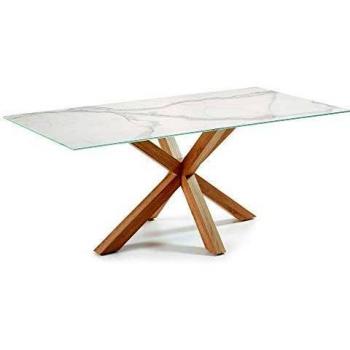 Kave Home - Mesa de Comedor Argo Rectangular 180 x 1000 cm de Porcelana Kalos Blanco y Patas de Acero