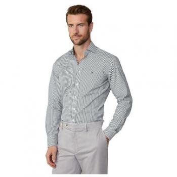 Camisa de Hombre Tailored Fit Rayas Bengal Verde Algodón Manga Larga Hackett