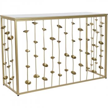 Consola de Metal Espejo 120x43x81 con Diseño de Flor en Color Dorado