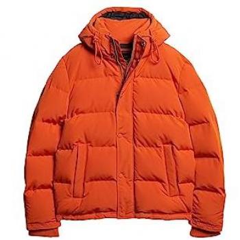 Superdry Men's Everest Short Hooded Puffer Jacket, Pureed Pumpkin Orange, XXL