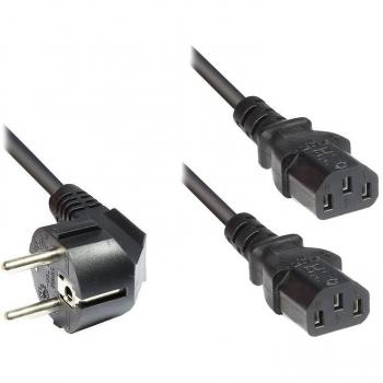 Cable de Transmisión ALCASA 1500-YS, Macho / Hembra, Tipo de Enchufe F, 2 x Conector C13, Ángulo Recto, Negro