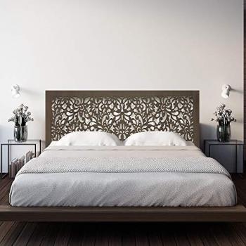 Cabecero de Cama en Madera Calada, para Cama de 90 cm. Fabricado artesanalmente en España- Decorado con Mandala Flores Pintada a Mano- Modelo Mosaico 154