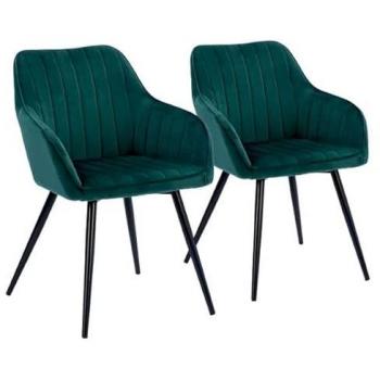 Juego de 2 sillas vintage de terciopelo verde Bertille con brazos y patas de metal negro