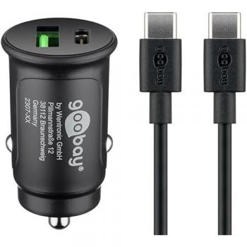 Cargador de Coche Dual USB-C 27W con Cable USB-A y USB-C, Adaptador Compacto para Carga Rápida Power Delivery