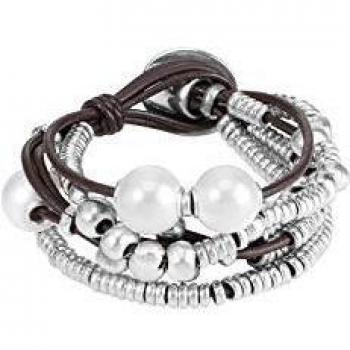 UNOde50 Orion Classic Leather and Silver Plated Metal Bracelet - Size L
