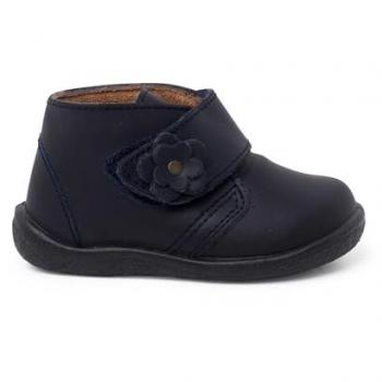Botas de bebé niña piel lavable con flor y cierre adherente - Talla 21 Azul Marino