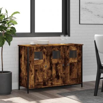 Aparador de madera de ingeniería 100x35x70 cm en roble ahumado, mueble de almacenaje para salón, buffet, armario auxiliar y armario de almacenamiento