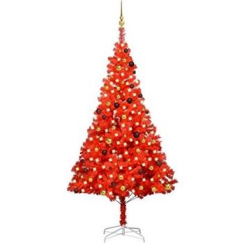 Árbol de Navidad artificial rojo con LEDs y bolas 240 cm PVC