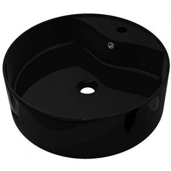 vidaXL Lavabo Redondo Moderno con Agujero de Grifo y Desagüe Cerámica Negro