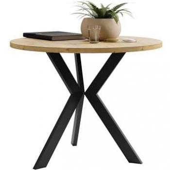 Mesa de Centro Dearborn 106, Redonda, Aglomerado Laminado Roble Artisan y Negro, Diámetro 65cm