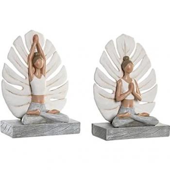 Figura Decorativa DKD Home Decor Blanco Gris Yoga 16 x 7,5 x 21 cm (2 Unidades)