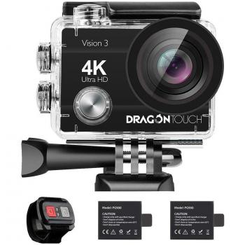 Dragon Touch Cámara Deportiva 4K WiFi 20MP Cámara de Acción con Control Remoto Cámara Sumergible Acuática 30m Impermeable 170° Gran Angular Videocámara con 2 Baterías Multi Accesorios
