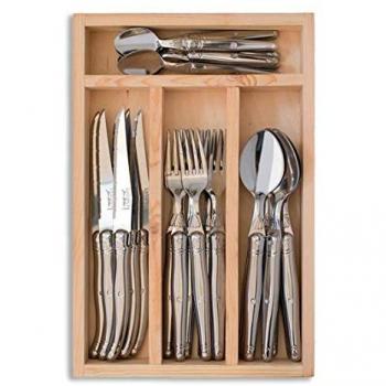 Set de Cubiertos Laguiole Jean Dubost - 24 Piezas Acero Inoxidable 12/10 con Hoja Microdentada y Mango Todo Inoxidable, Apto para Lavavajillas