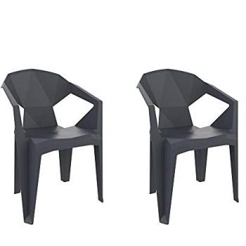 Delta Set 2 Silla con Brazos - Interior, Exterior, Gris Oscuro, Diseño Ligero, Apilable, Ideal para Jardín, Terraza, Balcón, Picnic, Camping, Catering, Eventos y Reuniones