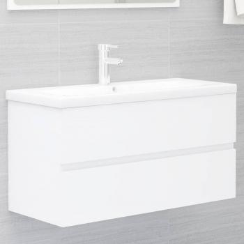 Armario para lavabo de aglomerado blanco 90x38,5x45 cm con diseño moderno y funcional, ideal para baños pequeños, incluye un estante interno ajustable y puertas con tiradores metálicos