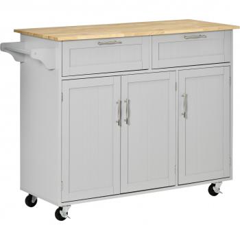 Isla de Cocina con Ruedas y 2 Cajones Gris