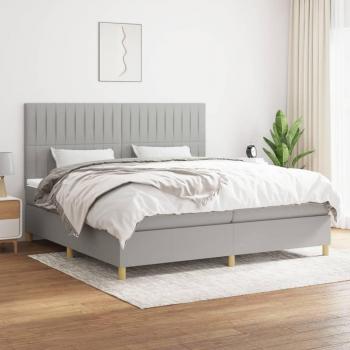 Cama box spring de muelles con colchón de tela gris claro 200x200 cm