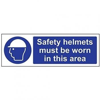vsafety 41006 ax-sCascos de seguridad debe llevarse en esta zona obligatorio EPI señal, autoadhesivos, paisaje, 300 mm x 100 mm, color azul