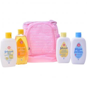 Mochila Bebé Rosa Johnson's con Set de Baño para Bebé (4 productos)