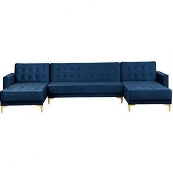 Sofá Cama Esquinero Moderno de Terciopelo Azul Marino con Chaise Longue, Modular y 5 Plazas