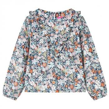 Camisa Infantil de Manga Larga con Estampado Floral Azul Oscuro 116