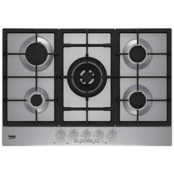 Placa de cocina empotrada Beko HAW752C5SX de 75 cm con 5 quemadores a gas en acero inoxidable