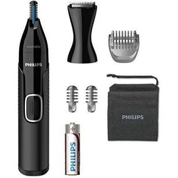 Philips Serie 5000 NT5650/16 Naricero tecnología PrecisionTrim,protección de la piel,accesorio para barba,accesorio cortapatillas,cepillo para limpieza del dispositivo,2 peines,funda y pila incluída