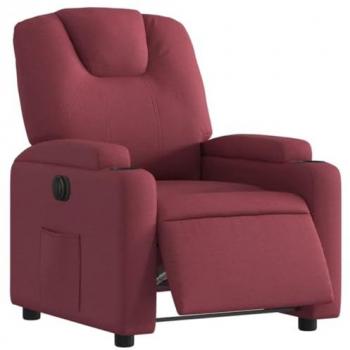 Sillón Reclinable Eléctrico en Tela Rojo Tinto con Respaldo y Reposabrazos, Silla de Relax Ajustable para Ancianos