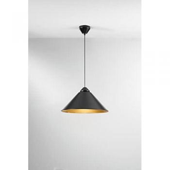 Lámpara Colgante Bigbang de Metal con Difusor en Cono Negro y Acabado Dorado, E27, 49x25x183.5 cm
