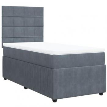 Cama Box Spring con colchón de terciopelo gris oscuro 100x200 cm