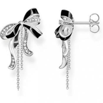 Thomas Sabo Black Enamel Silver Bow Earrings with CZ