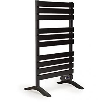 Toallero Eléctrico Calefactor 500W - Secador de Toallas y Prendas con Pantalla LCD, Temporizador, Bajo Consumo y Diseño Negro para Suelo o Pared
