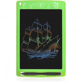 DAM Tableta LCD portátil de dibujo y escritura con fondo multicolor de 8,5 pulgadas, medidas 14x0x22cm, cristal líquido, incluye pen, color verde