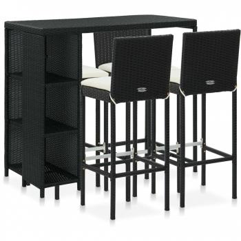 5-Piece Black Poly Rattan Garden Bar Set with Cushions