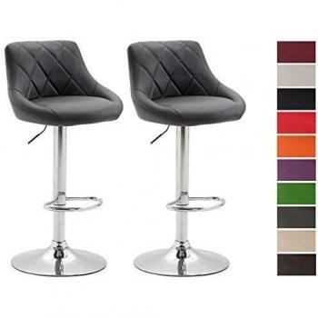 Set de 2 Taburetes Lazio en Polipiel Gris Regulables en Altura y Giratorios, Sillas Acolchadas