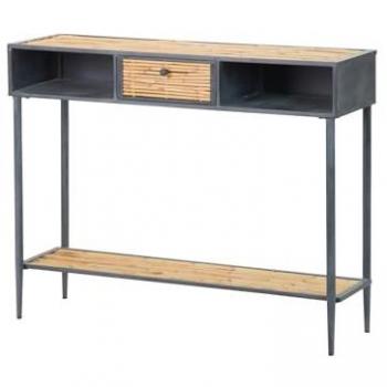 Consola de Metal y Bambú Azul Marrón 100x32x81 cm