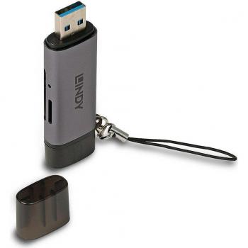Lector de Tarjetas Lindy 43335 USB 3.2 Gen 1 Type-A/Type-C SD/MicroSD Negro, Gris