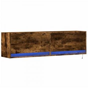 Mueble de TV de pared con luces LED roble ahumado 140x31x38 cm Marrón
