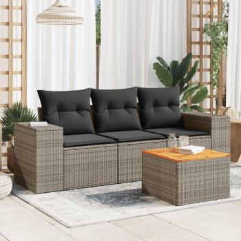 4-Piece Grey Poly Rattan Garden Sofa Set with Cushions