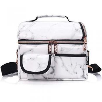 PuTwo Bolsa Termica 8L, Bolsa Térmica 2 Compartimiento Bolsa Isotermica Prueba de Fugas Bolsa con correa Bolsa Porta Bolsa Termica Infantil Bebe Trabajo - Mármol y Oro Rosa