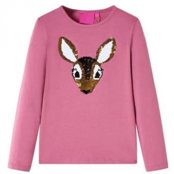 Camiseta Infantil de Manga Larga Ciervo de Lentejuelas Ropa Frambuesa 140