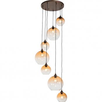 Lámpara colgante Art Déco de bronce con cristal ámbar redonda y 7 luces - Sandra