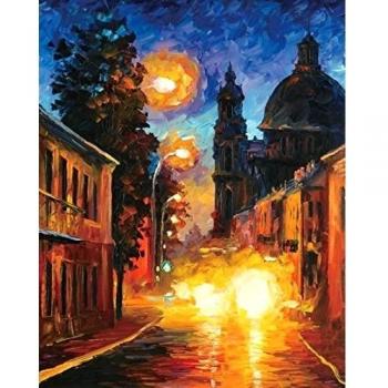 Shi quan shi Mei cuchillo de pintura al óleo mágico castillo en la noche Dim Prints de pared Art Decor pintura sobre lienzo para decoración del hogar sin enmarcar, tela, color 19, 20 x 28 inch with outer frame