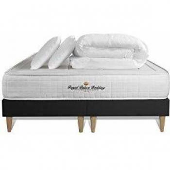 Conjunto de sommier y colchón 160x200 Balmoral - Espuma viscoelástica - 24 cm - Firme - Doble sommier Negro + 2 almohadas + edredón
