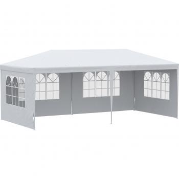 Outsunny Carpa de Jardín con Laterales Desmontables 6x3m Gazebo Pabellón con 4 Ventanas Transparentes Orificios de Drenaje Blanco