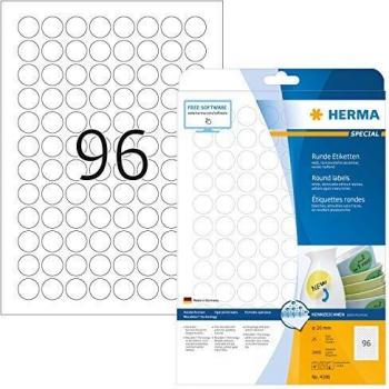 HERMA 4386 - Etiquetas autoadhesivas de impresora, diámetro 20 mm, color blanco