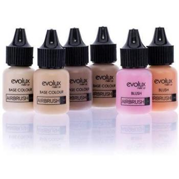 Noche y Día Evolux Maquillaje Fluido para Aerógrafo, Kit Color Base y Coloretes, Clear, Mediun, Tan, Dark, Melocoton, Rosa, 6 x 10 Ml