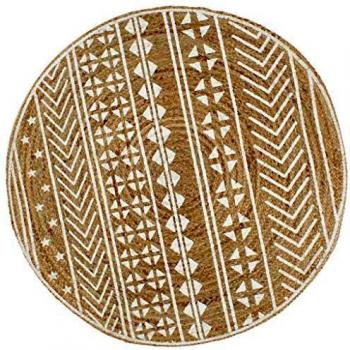 vidaXL Alfombra de Yute Tejida a Mano Estampado Felpudo Moqueta Hogar Decoración para Interior y Exterior del Hogar Casa Tapete Estera 150 cm Blanco