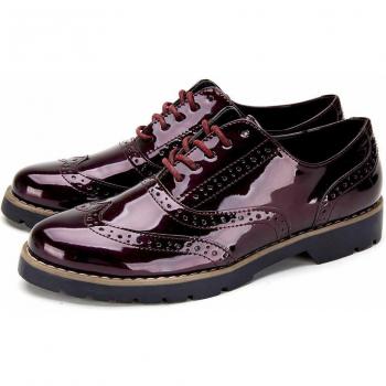 Zapatos de Cordones Oxford Derby para Mujer - Zapatos Brogue Mujer Negro, Zapatos Casual Mujer de Cuero Artificial, Apto para Todas Las Estaciones YKM001-WINERED-39